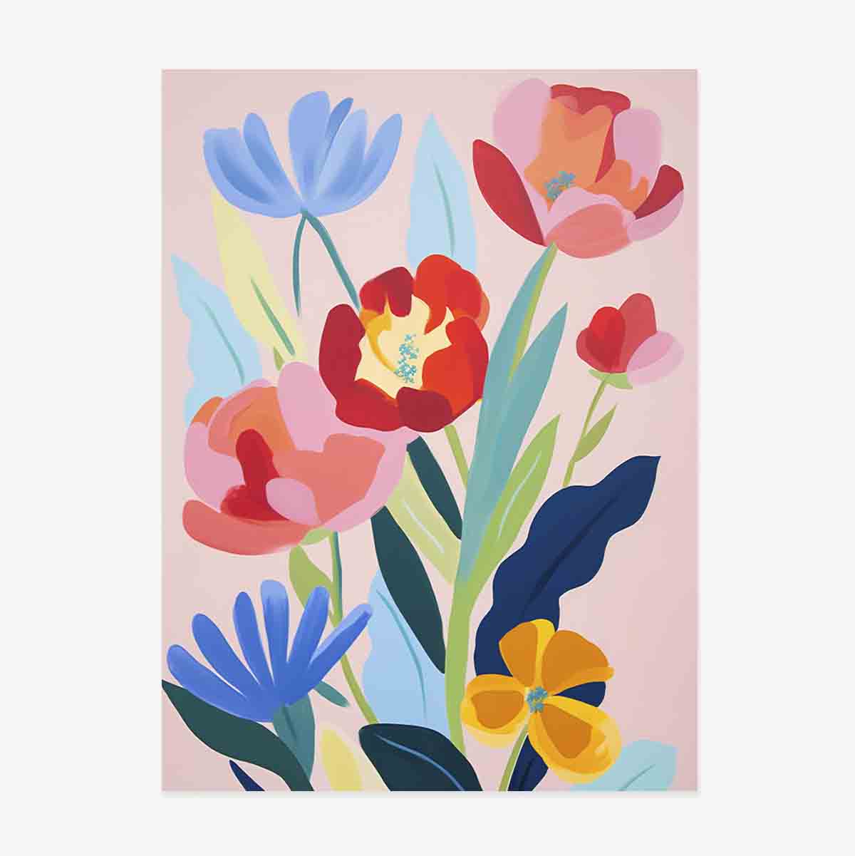 Poster Illustration of colourful flowers, drawn 2