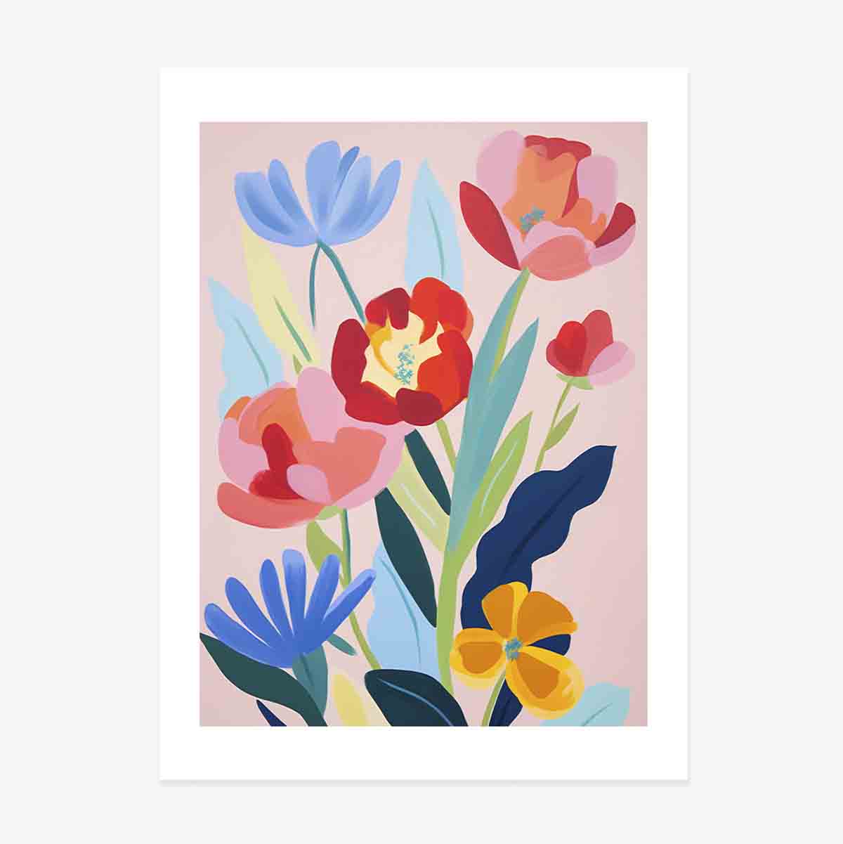 Poster Illustration of colourful flowers, drawn 2