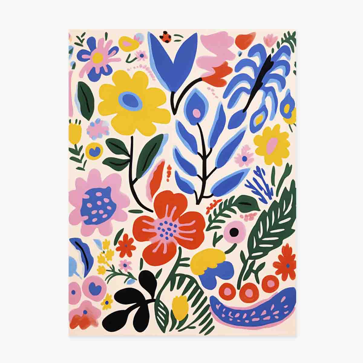 Poster Illustration of colourful flowers, drawn 3