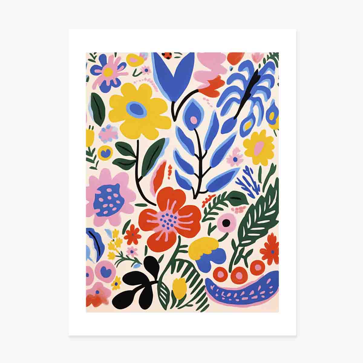 Poster Illustration of colourful flowers, drawn 3
