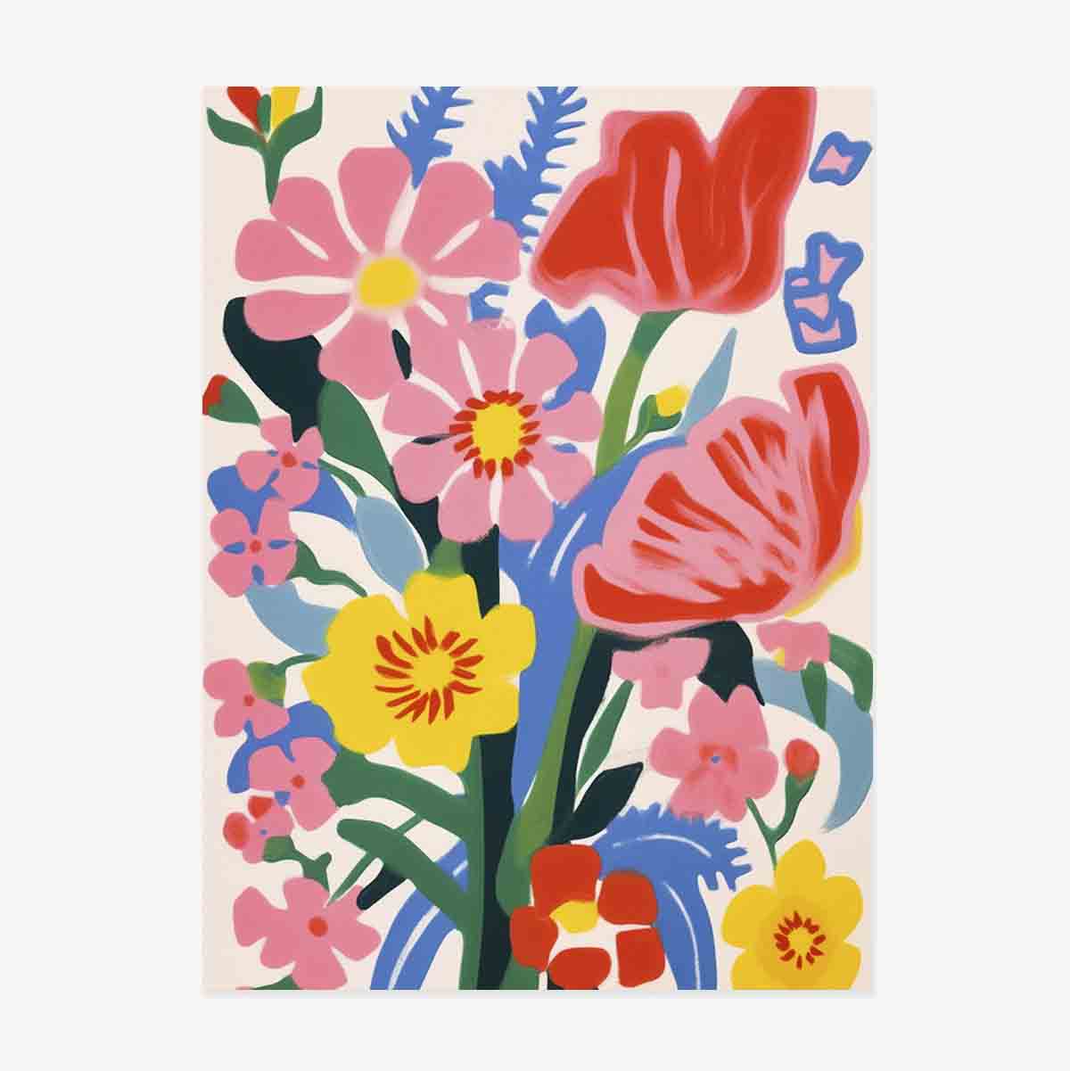 Poster Illustration of colourful flowers, drawn 1
