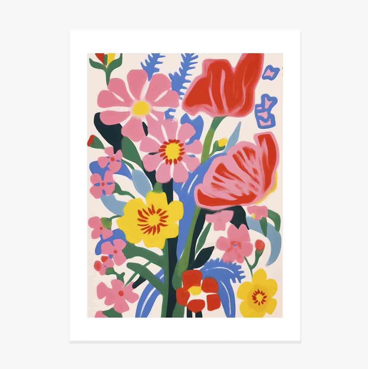 Poster Illustration of colourful flowers, drawn 1