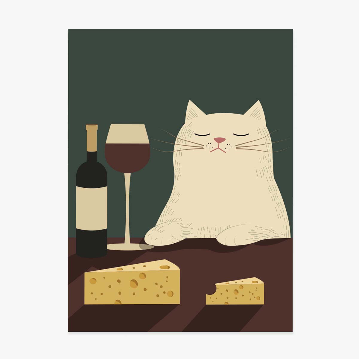 Poster Pisică, vin și brânză