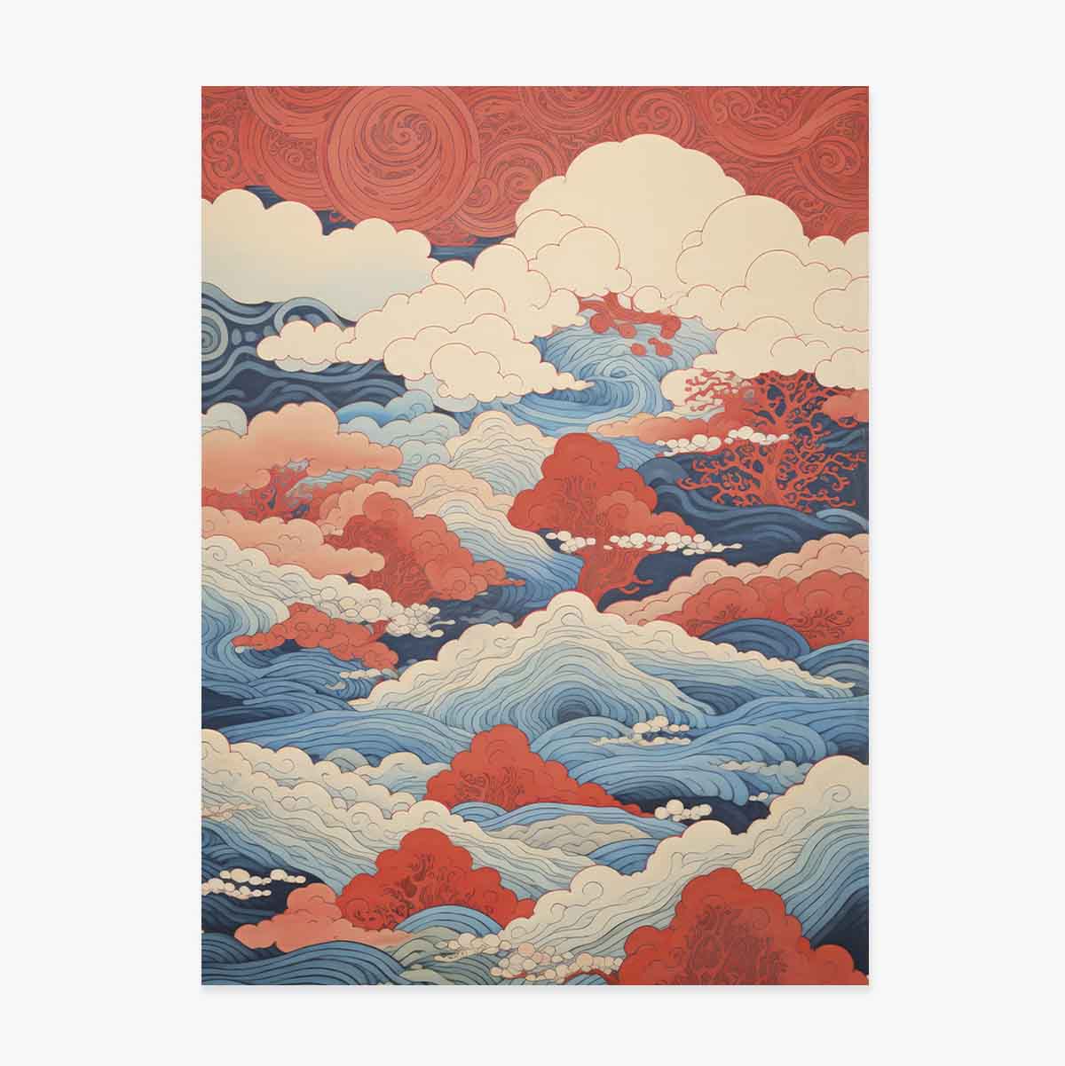 Japanese-style waves and clouds poster