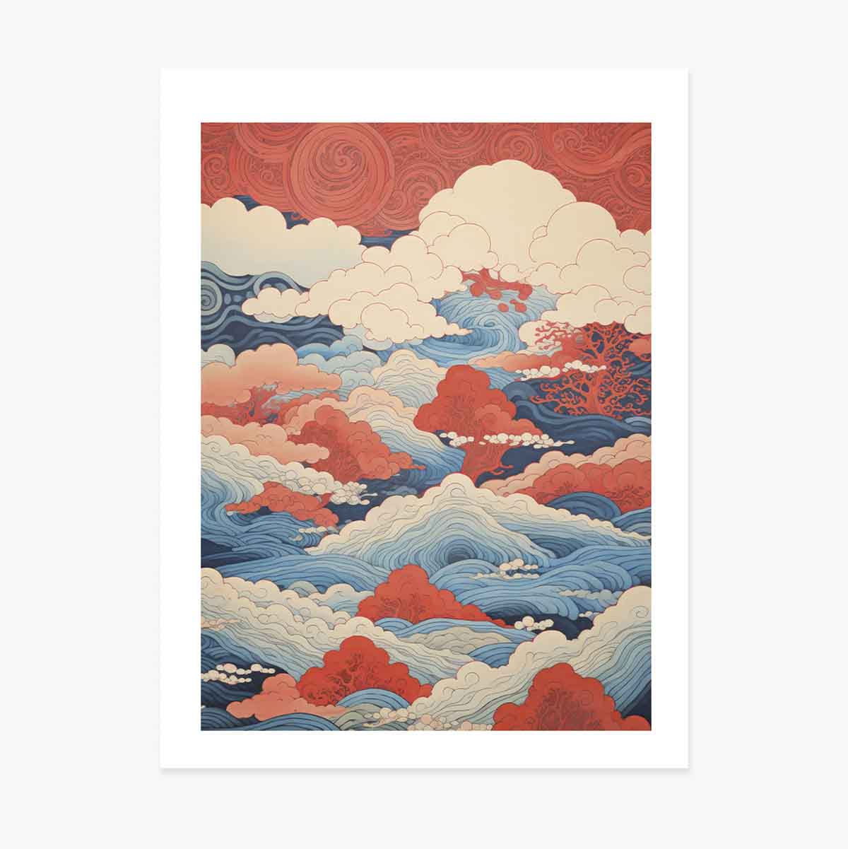 Japanese-style waves and clouds poster
